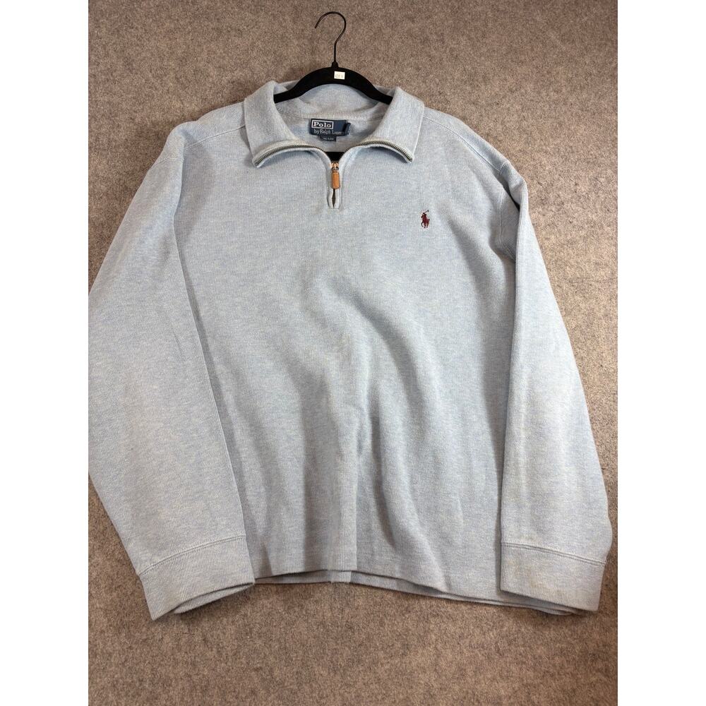 Vintage 90s Polo Ralph Lauren 1/4 Zip Sweater Mens 2XL Blue Knit Minimalist